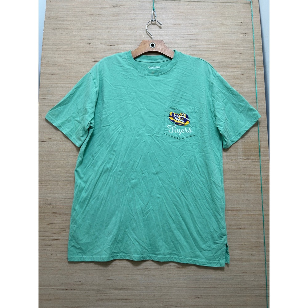 Captivating LSU Tigers Seafoam Green Pocket T-Shirt‎ Geaux Tigers Graphic Mens L